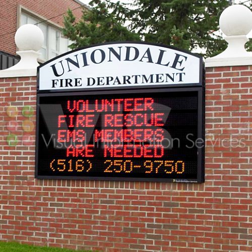 Uniondale Fire Department volunteer recruitment sign.