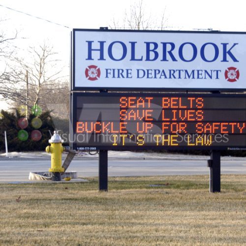 Fire department safety message on electronic sign.