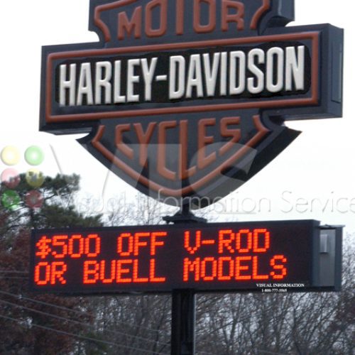 Harley-Davidson sign with discount offer.
