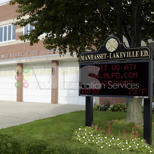 Fire department building with digital sign outside.