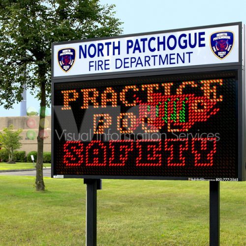 Fire department sign urging road safety.