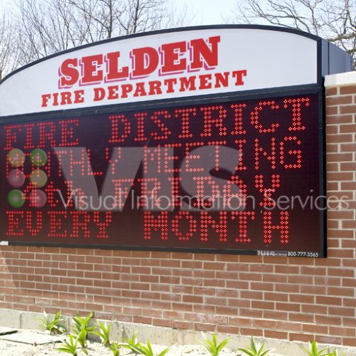 Selden Fire Department sign with digital display.