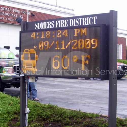 Somers Fire District sign displaying temperature.