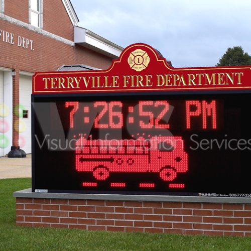 Terryville Fire Department digital sign and building.
