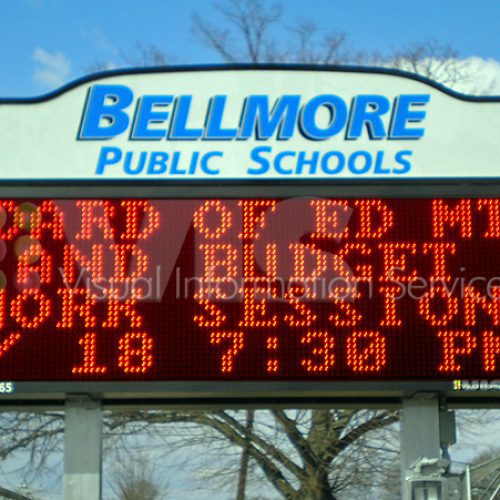 Bellmore Public Schools electronic announcement board.