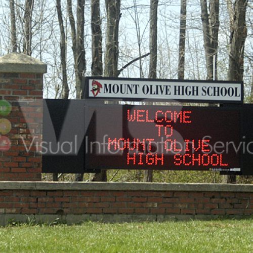 Mount Olive High School welcome sign outdoors.