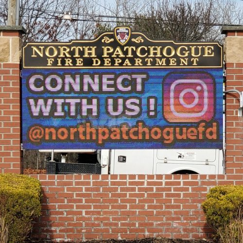 North Patchogue Fire Department social media sign.