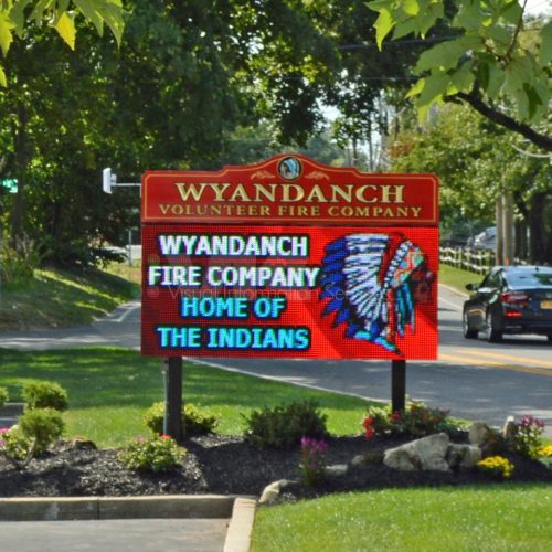 Wyandanch Fire Company sign by roadside.