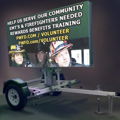 Mobile sign recruiting EMTs and firefighters.
